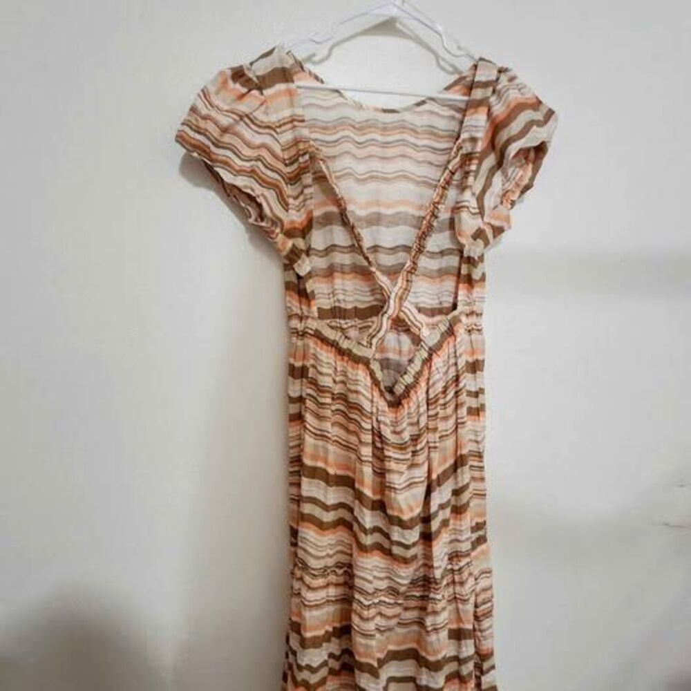 Long Striped Open Crisscross Back Tiered Women's Dress 3X